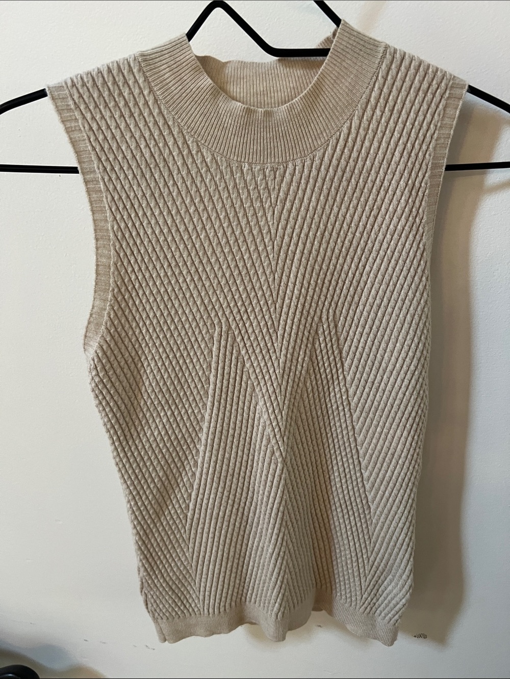 Magaschoni Ribbed Sleeveless Knit Top in Beige